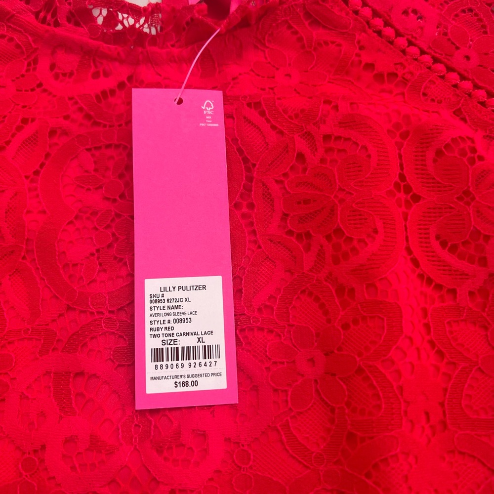 Lilly Pulitzer Red Lace Long-Sleeve Blouse - Picture 5 of 8